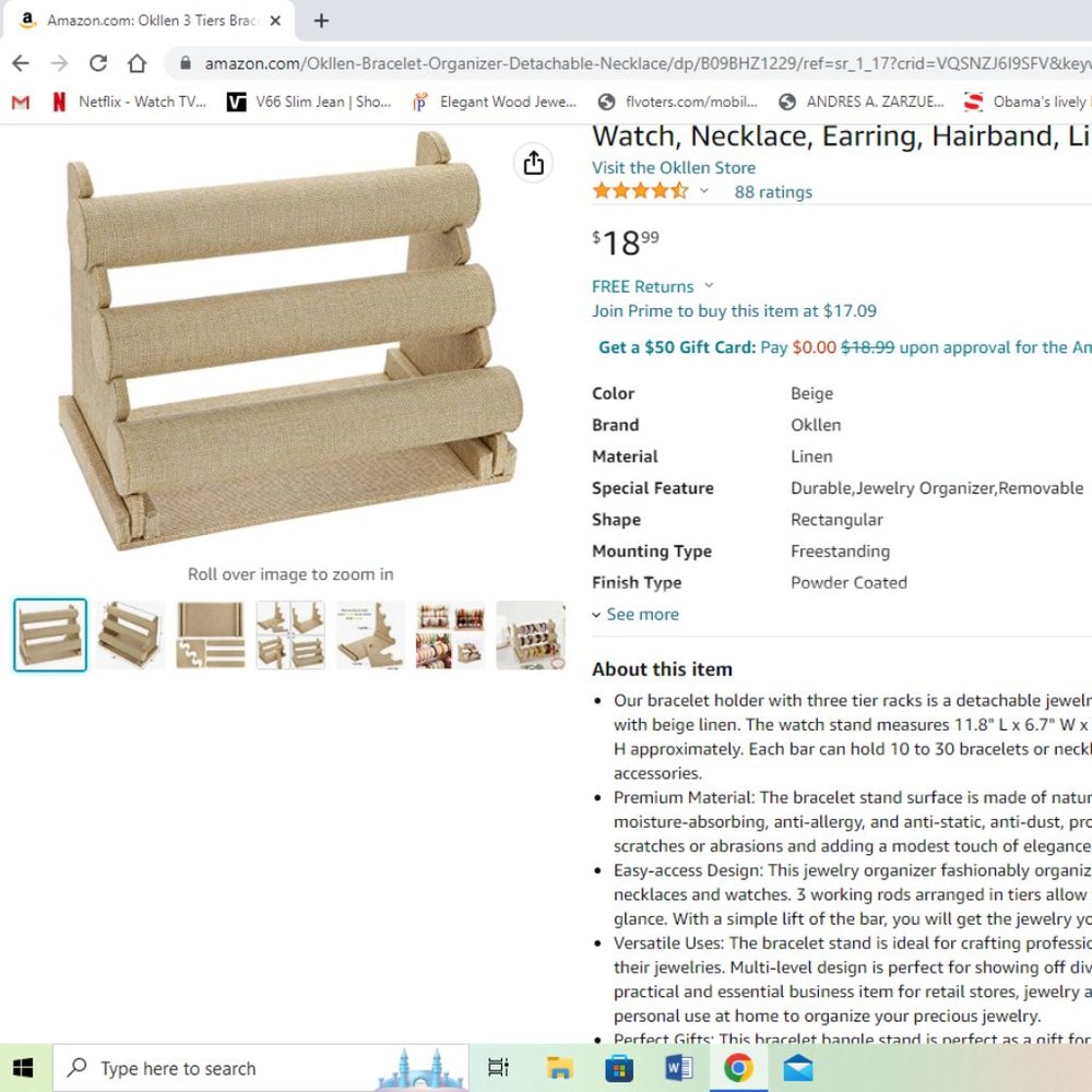Khaki Linen Bracelet Display Holder - New, unopened